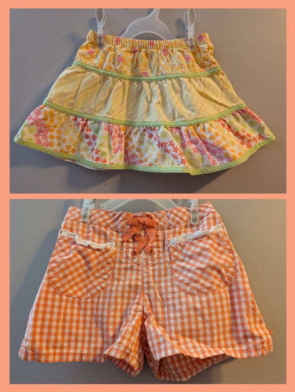 Gymboree Freshly Picked Yellow Floral Tiered Skirt Orange Gingham Shorts Bundle